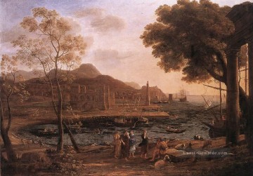Hafen Szene mit Trauernde Heliades Landschaft Claude Lorrain Ölgemälde